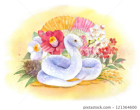 蛇新年水彩插圖 蛇新年水彩插圖 121364600