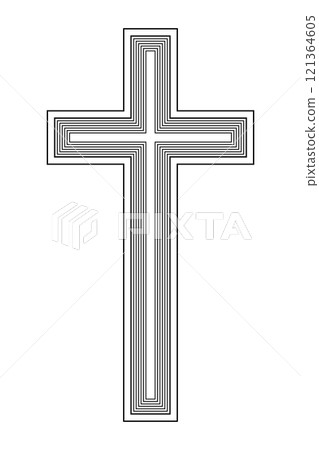 Latin cross, crux immissa with inward-facing repetitions. Representation of Christianity and Christendom and symbol of Jesus, who sacrificed himself for humanity and atoned for the sins of the world. 121364605