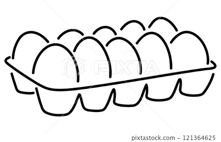包裝生雞蛋的簡單手繪線圖，透明背景上的切口 121364625