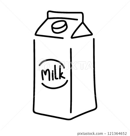 牛奶盒的簡單手繪線條圖,透明背景上的切口 牛奶盒的簡單手繪線條圖,透明背景上的切口 121364652