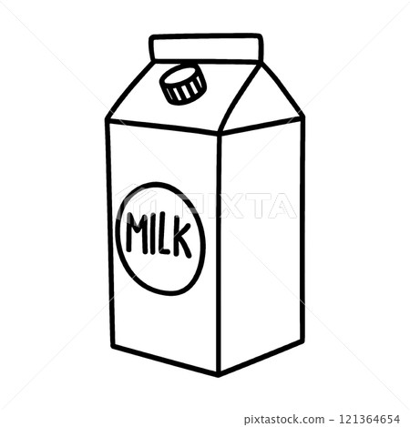 Simple hand-drawn line drawing illustration of a milk carton, cut out on transparent background Simple hand-drawn line drawing illustration of a milk carton, cut out on transparent background 121364654