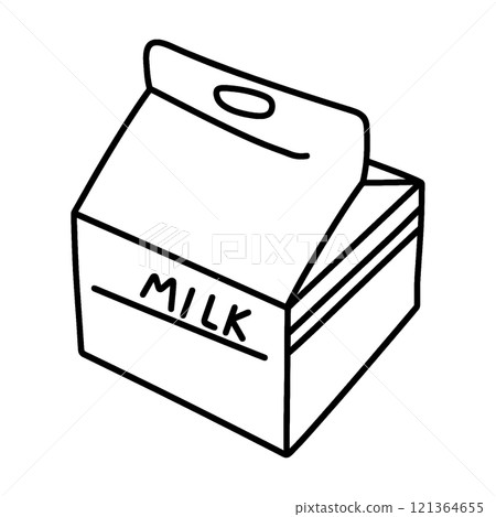 Simple hand-drawn line drawing illustration of a milk carton, cut out on transparent background Simple hand-drawn line drawing illustration of a milk carton, cut out on transparent background 121364655