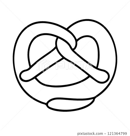 Simple hand-drawn line drawing illustration of German bread pretzel, cut out on transparent background Simple hand-drawn line drawing illustration of German bread pretzel, cut out on transparent background 121364799