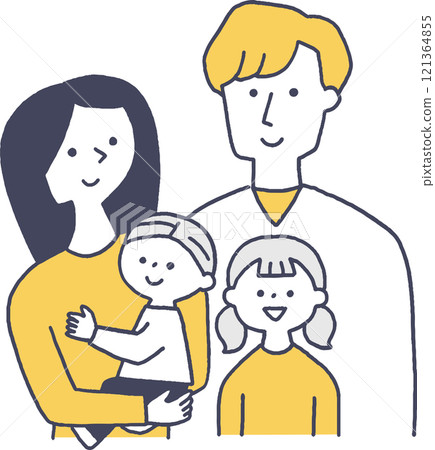 年輕夫婦和幼兒畫線 年輕夫婦和幼兒畫線 121364855