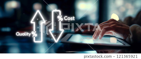 Cost reduction, cost saving concept shown by digital graphic EIDE overlays 121365921