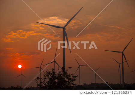 Wind farm power renewable turbine windmill. electricity sustainable energy green environment landscape. 121366224