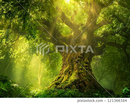 Yakushima's lush green giant trees and mysterious light 121366384