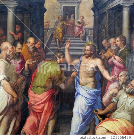 The Incredulity of St. Thomas, 1572 by Giorgio Vasari, Basilica of Santa Croce (Basilica of the Holy Cross) in Florence, Italy 121366439