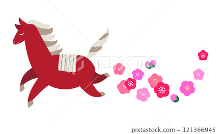 新年賀卡素材一匹奔跑的馬插畫 121366945