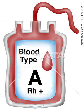 Blood bag of blood group A, Rh positive 121367048
