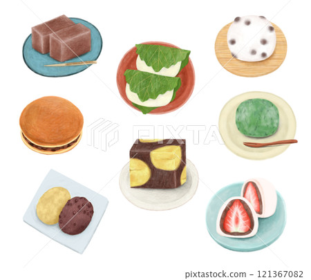 各種日本甜點的插圖 121367082