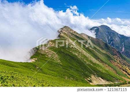 從北阿爾卑斯東神堂山眺望常年山、橫通山、大天堂山全景銀座垂直登山 121367115