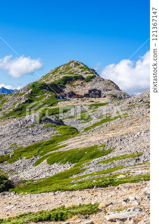 The summit of Mt. Daitenjo and the mountain hut Daitenso, Northern Alps, Mt. Daitenjo Panorama Ginza Traverse 121367147