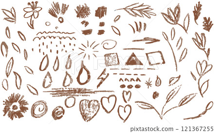 Set of arrow abstract brush line stroke, imitation of children's doodles, grunge abstract chalk, crayon pencil style, flowers, stripes, lines, hearts, arrow, geometric shapes hand drawn with chalk Set of arrow abstract brush line stroke, imitation of children's doodles, grunge abstract chalk, crayon pencil style, flowers, stripes, lines, hearts, arrow, geometric shapes hand drawn with chalk 121367255