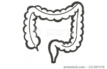 象徵大腸的圖標、消化系統的簡單設計和健康管理 121367578