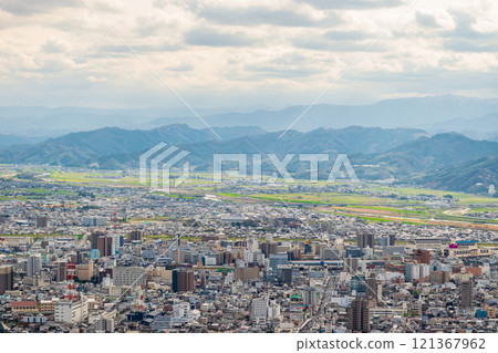 View of Tottori city from the summit of Mt. Hisamatsu, towards Tottori Station 121367962
