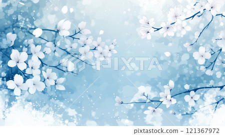 Light blue cherry blossom hand-drawn illustration 121367972