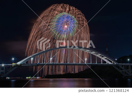 Imari Bay Fireworks over the Imari Bay Bridge 121368124