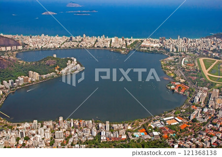 Stunning aerial view of Rio de Janeiro with Sugarloaf Mountain, Guanabara Bay, and cityscape 121368138
