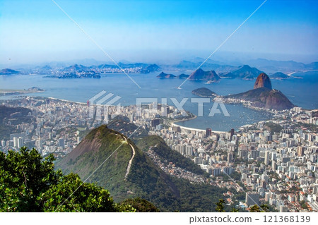 Stunning aerial view of Rio de Janeiro with Sugarloaf Mountain, Guanabara Bay, and cityscape 121368139