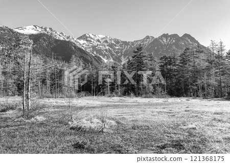 從田代濕地看到的奧穗高山，沿著上高地自然步道漫步，報紙廣告 121368175
