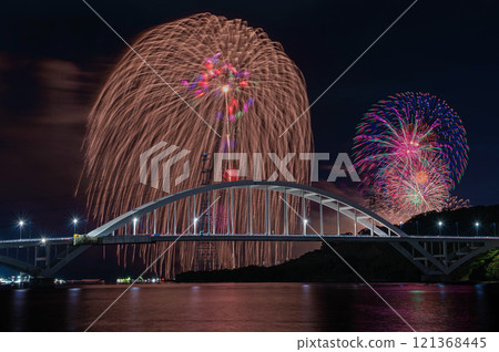 Imari Bay Fireworks over the Imari Bay Bridge 121368445