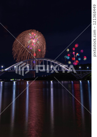 Imari Bay Fireworks over the Imari Bay Bridge 121368449
