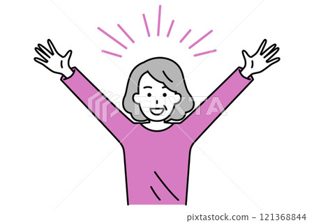 An elderly woman rejoicing with a cheer An elderly woman rejoicing with a cheer 121368844