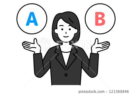 身穿黑色西裝的女士提供選項 A 和 B 121368846