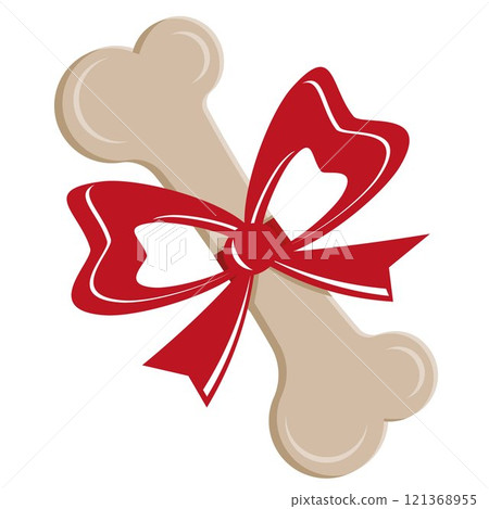 A festive bone for a dog, tied with a bow. 121368955