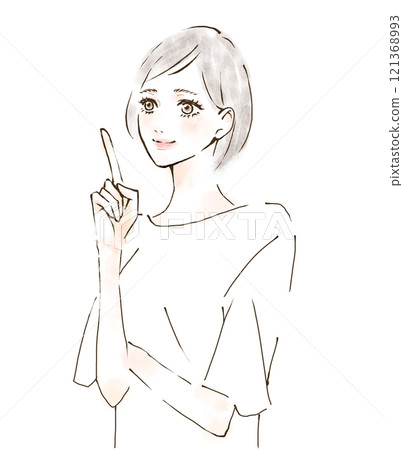 A woman explaining while pointing her finger 121368993