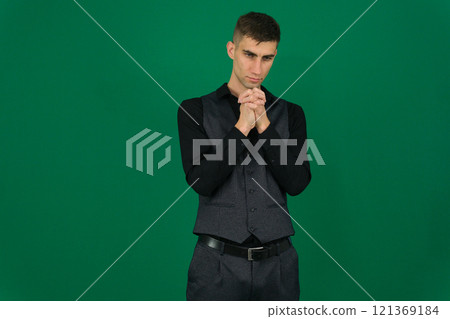 Young Asian man posing on blue background 121369184