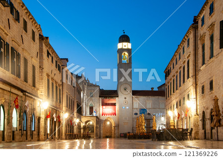 Beautiful night view of the Old Town of Dubrovnik Beautiful night view of the Old Town of Dubrovnik 121369226
