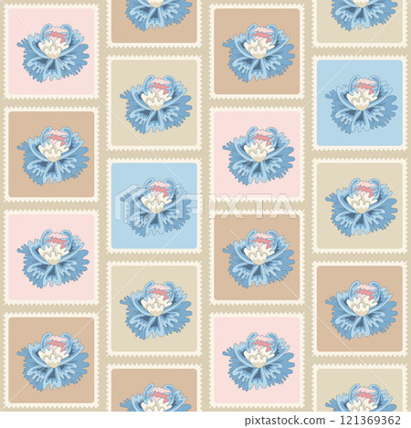 Chintz floral postal seamless pattern. Modern flower in rectangle frames endless background. Farmhouse continuous ornament with wildflower motif. Vector hand drawn illustration. 121369362