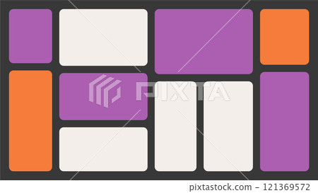 Bento box template. Y2K collage grid shapes. Geometry modular moodboard frames. UI design elements border. Label textboxes composition pack. Trendy blocks blank layout. Vector flat illustration. 121369572