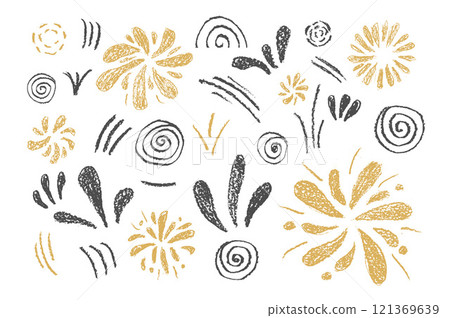 Firework crayon drawing isolated on white background. firecracker in pencil doodle style. Gold and black holiday night party decorations set. Black conceptual sketch childish vector illustration Firework crayon drawing isolated on white background. firecracker in pencil doodle style. Gold and black holiday night party decorations set. Black conceptual sketch childish vector illustration 121369639