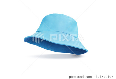 Blue bucket hat on white background. 121370197