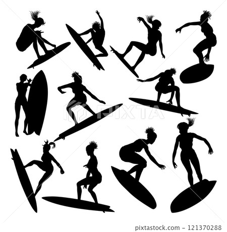 Women Surfers Surfboard Female Surfers Silhouettes 121370288
