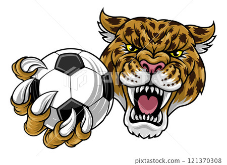 Jaguar Leopard Cheetah Soccer Football Ball Mascot Jaguar Leopard Cheetah Soccer Football Ball Mascot 121370308