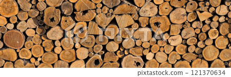 Wall of firewood, background 121370634