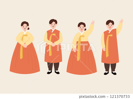 Vector illustration of people wearing hanbok 121370733