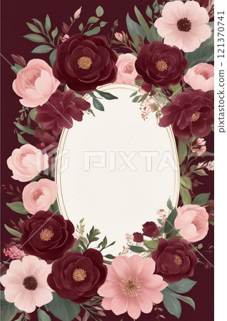 Illustration - a postcard with flowers in a frame with an empty field for text. 121370741