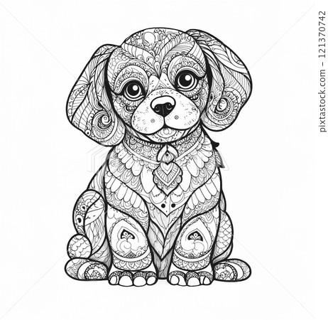 Dog illustration for coloring in zentangle style 121370742