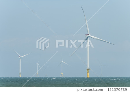 View of the Offshore wind power systems off the western coast of Taiwan. 121370789