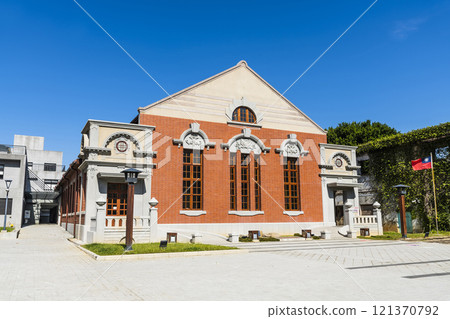 Building view of the Former Hsinchu Assembly Hall in Taiwan. It is now the National Hsinchu Living Art Center as a venue for exhibitions, and public activity. 121370792