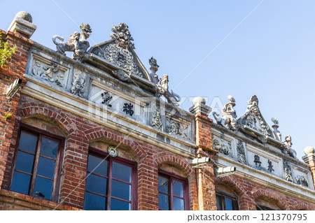View of the Hukou Old Street building in Hsinchu, Taiwan. The street is the baroque-style architecture built during Japanese rule.  121370795