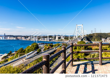 Kanmon Bridge from Mekari No. 2 Observation Deck [Kitakyushu City, Fukuoka Prefecture] 121371473
