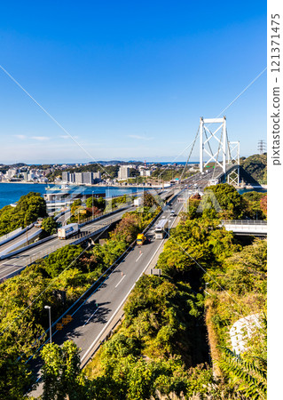 Kanmon Bridge from Mekari No. 2 Observation Deck [Kitakyushu City, Fukuoka Prefecture] 121371475