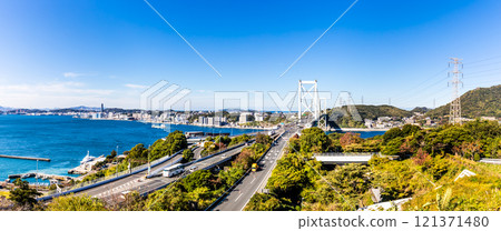 Panorama of the Kanmon Bridge from Mekari No. 2 Observation Deck [Kitakyushu City, Fukuoka Prefecture] 121371480
