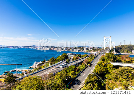 Kanmon Bridge from Mekari No. 2 Observation Deck [Kitakyushu City, Fukuoka Prefecture] 121371481